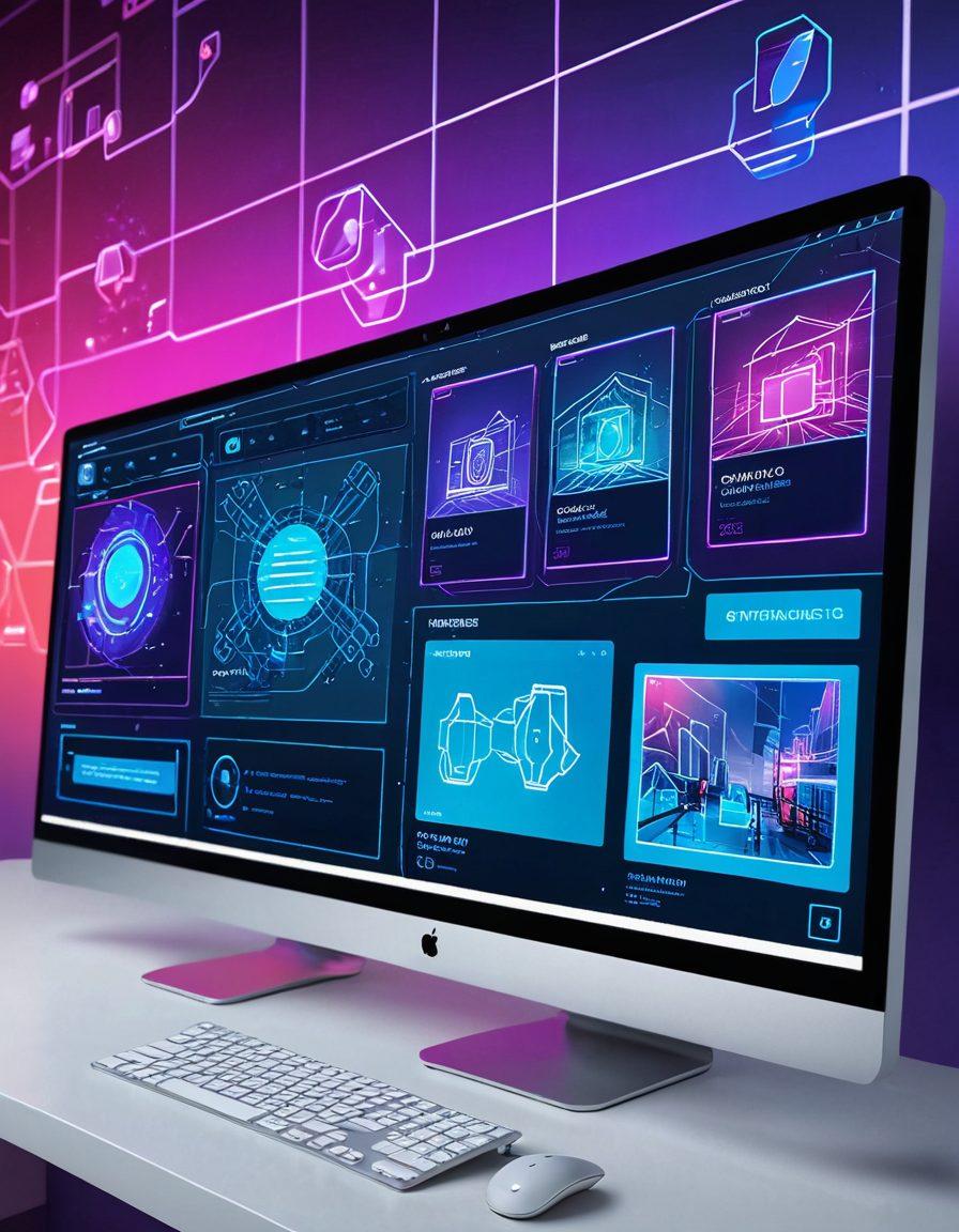 A sleek and modern digital landscape showcasing various web design elements: an e-commerce store interface, responsive design wireframes, and dynamic web graphics interwoven together. Some monitors and touchscreen devices display vibrant web pages transitioning smoothly into mobile-optimized layouts. The background subtly hints at an abstract network, symbolizing connectivity. super-realistic. vibrant colors. modern tech vibes.